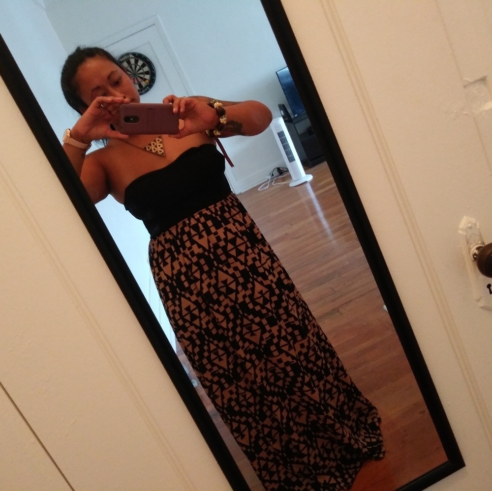 Strapless black and brown dress